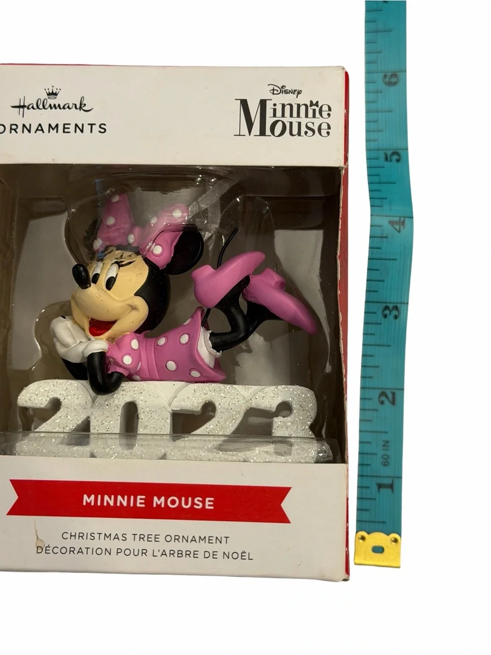 Hallmark Disney Minnie Mouse Christmas Ornament 2023 Pink Dress Sparkly White